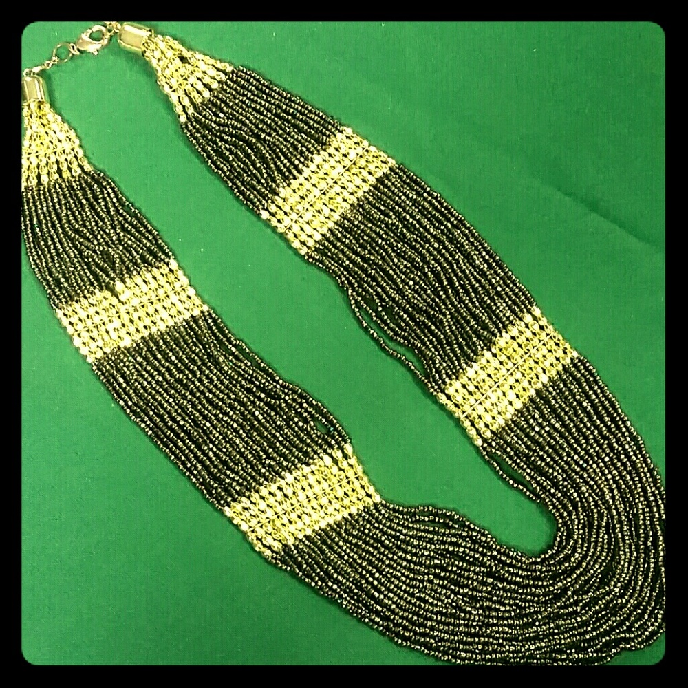 Amrita Singh Boho Gunmetal Glass Beads Bib necklac